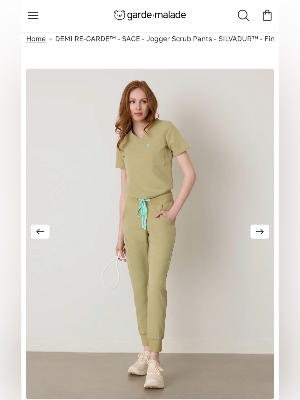 GARDE MALADE Sage Scrub Set
Top: Small
Bottoms: Medium